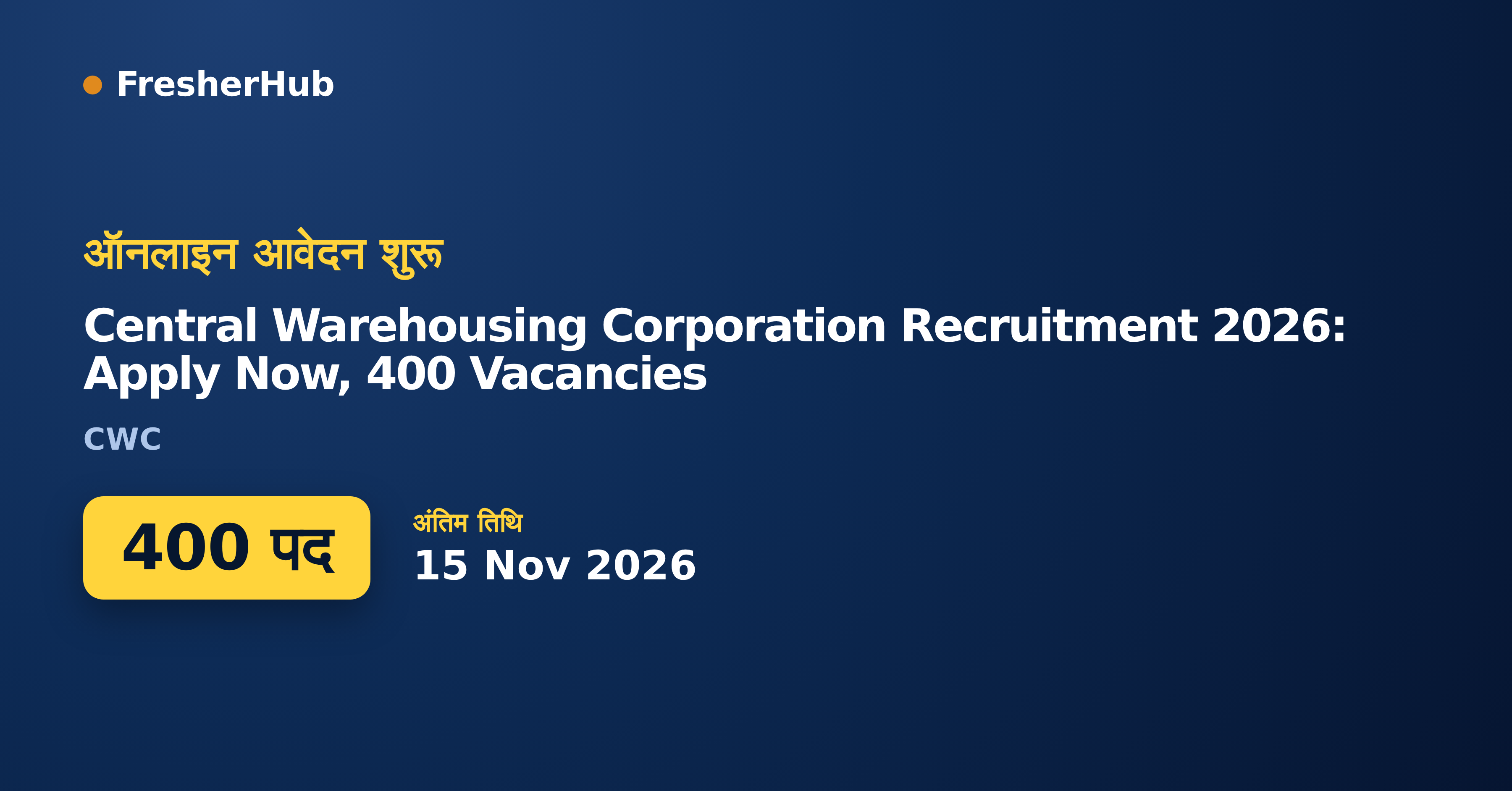 Central Warehousing Corporation Recruitment 2026: Apply Now, 400 Vacancies — official notification highlights