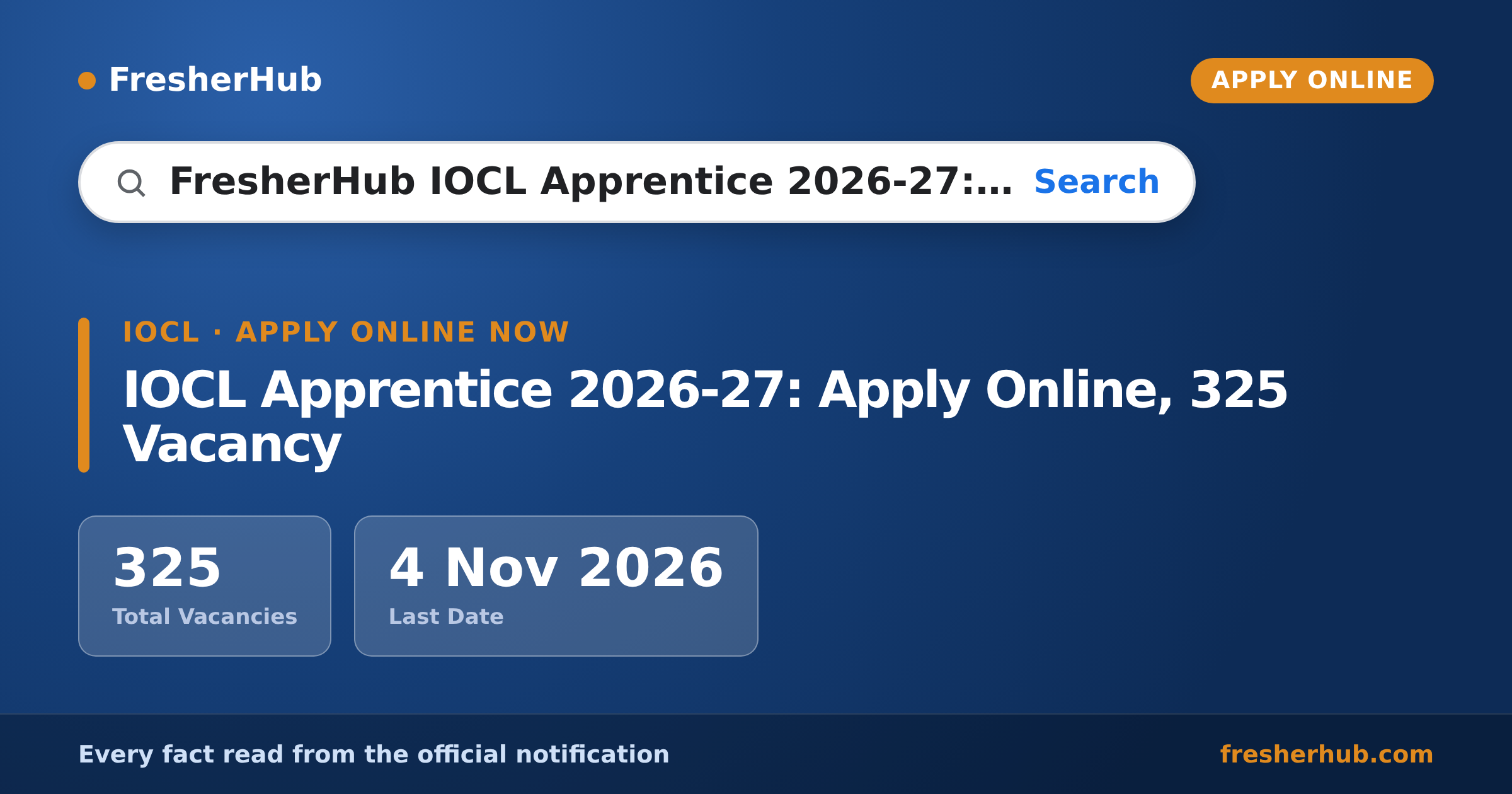 IOCL Apprentice 2026-27: Apply Online, 325 Vacancy — official notification highlights