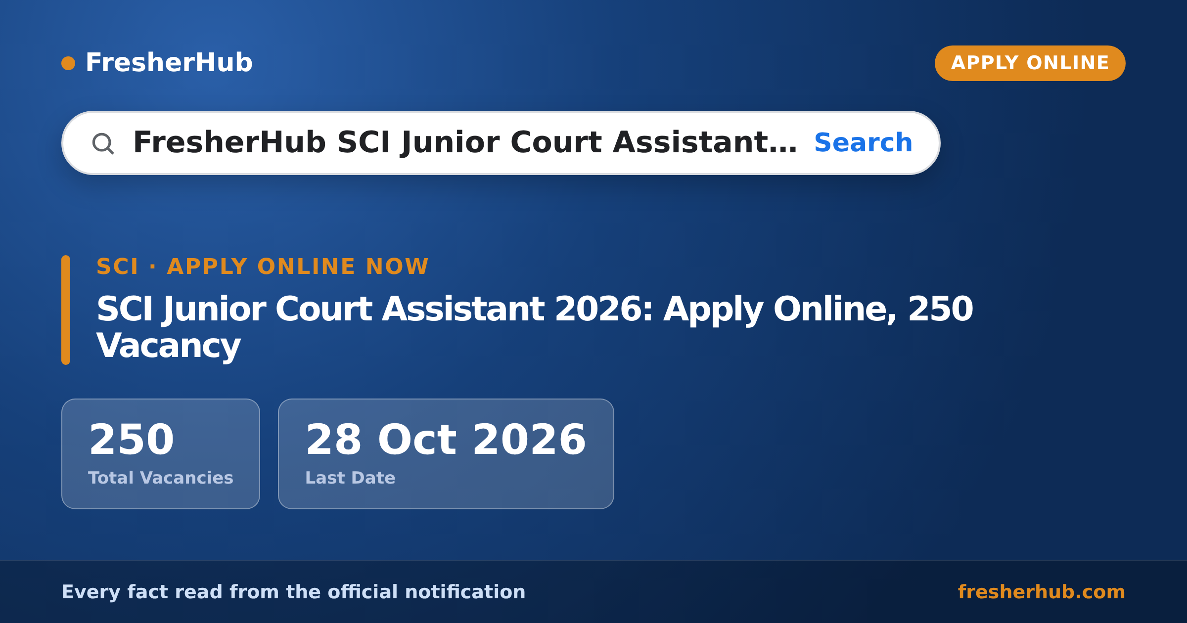 SCI Junior Court Assistant 2026: Apply Online, 250 Vacancy — official notification highlights