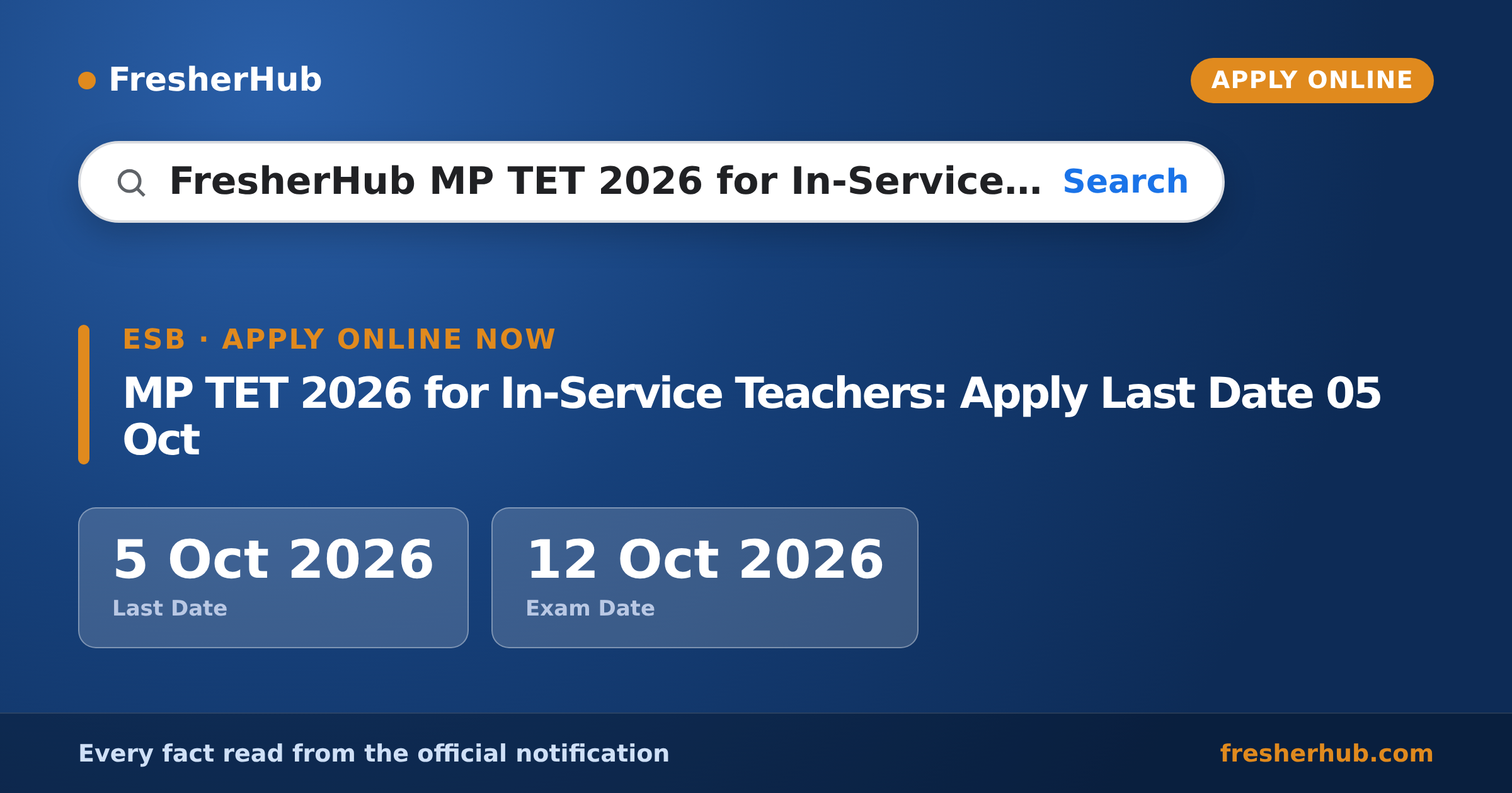 MP TET 2026 for In-Service Teachers: Apply Last Date 05 Oct — official notification highlights