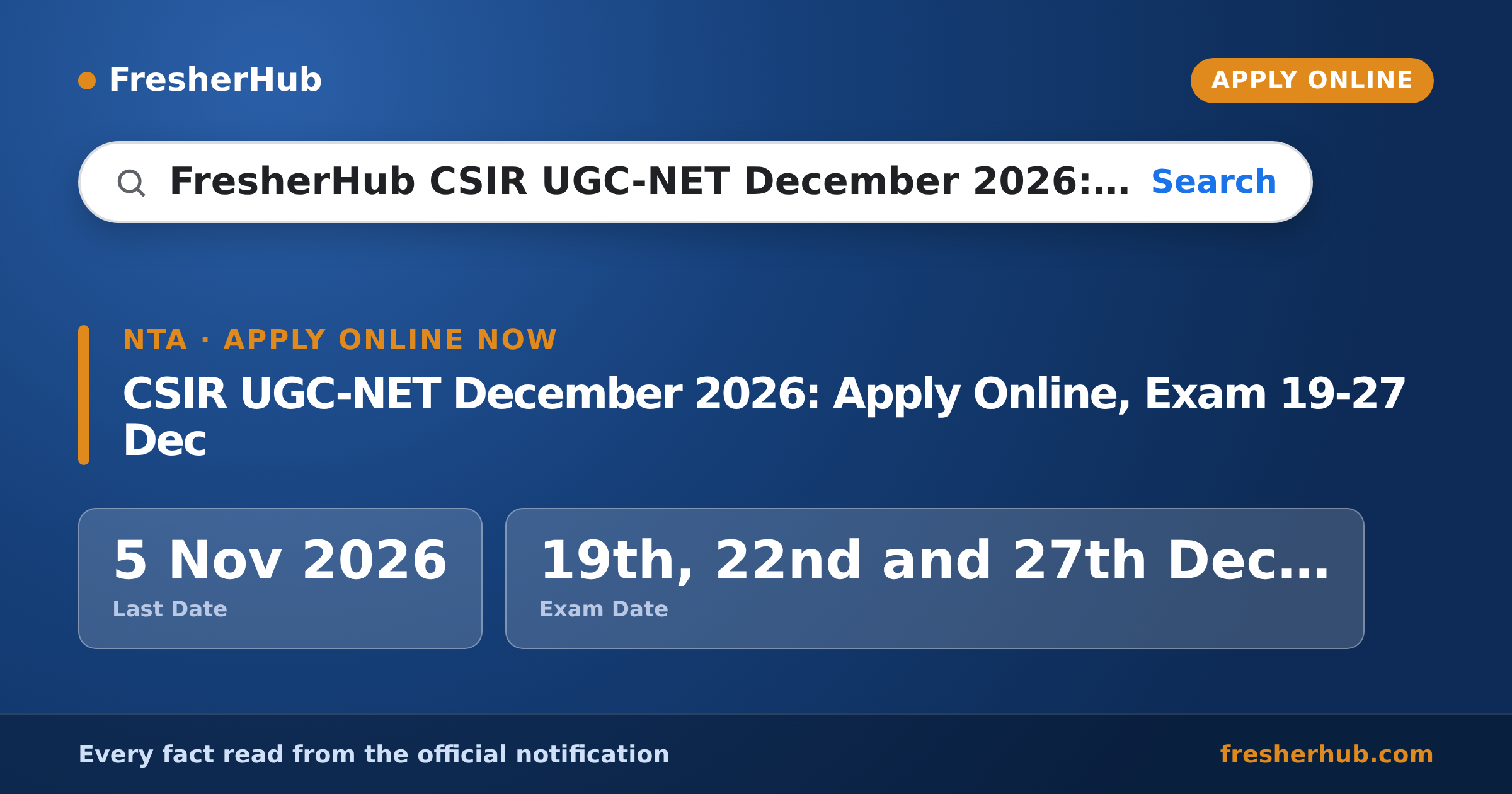 CSIR UGC-NET December 2026: Apply Online, Exam 19-27 Dec — official notification highlights