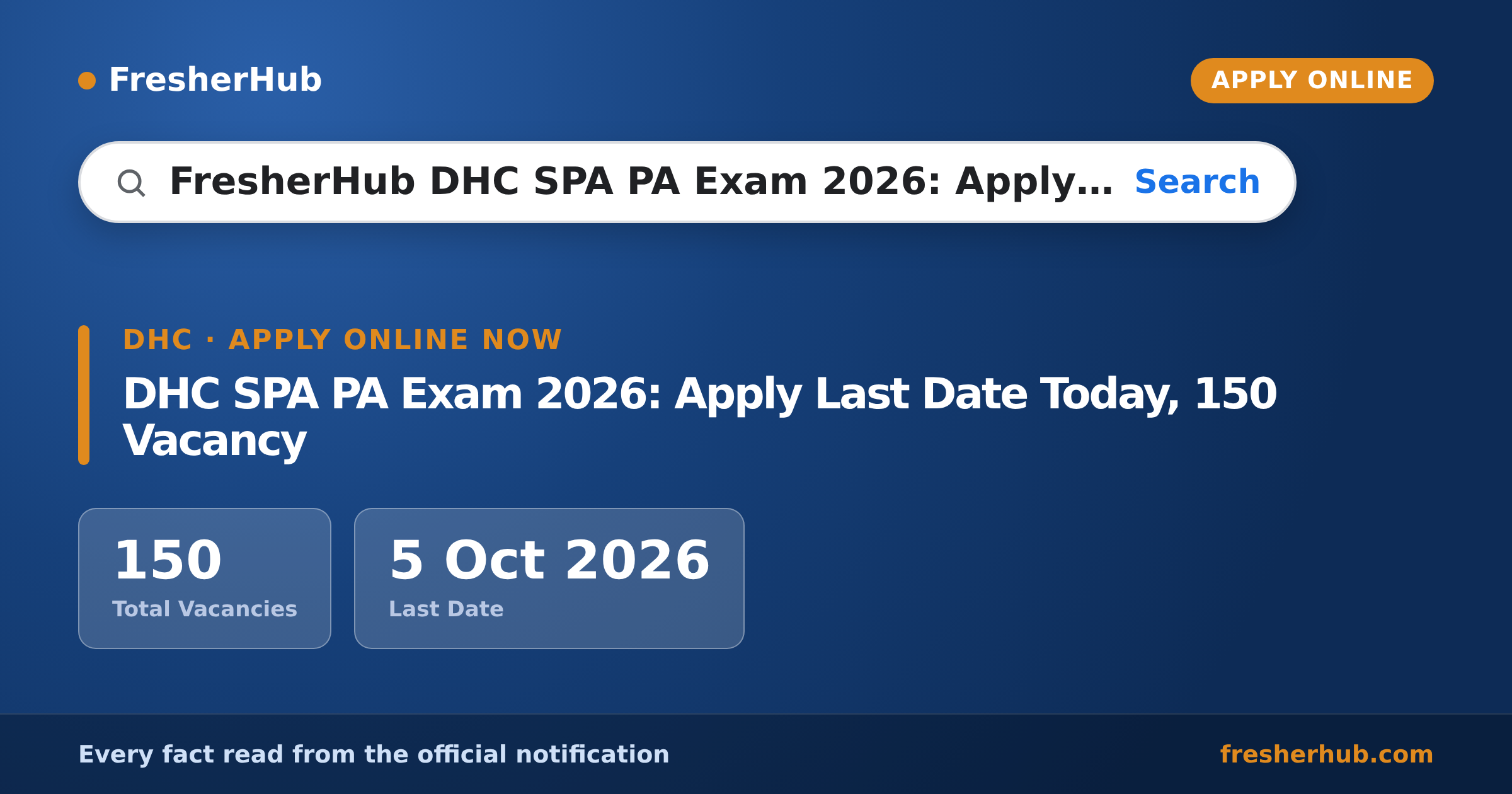 DHC SPA PA Exam 2026: Apply Last Date Today, 150 Vacancy — official notification highlights