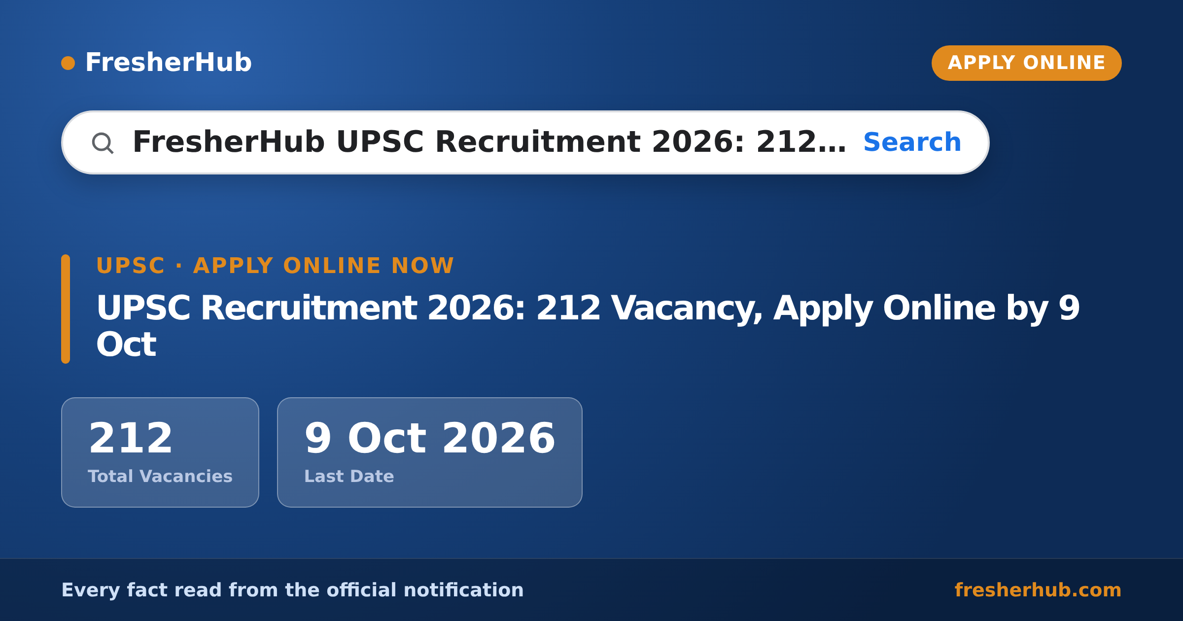 UPSC Recruitment 2026: 212 Vacancy, Apply Online by 9 Oct — official notification highlights